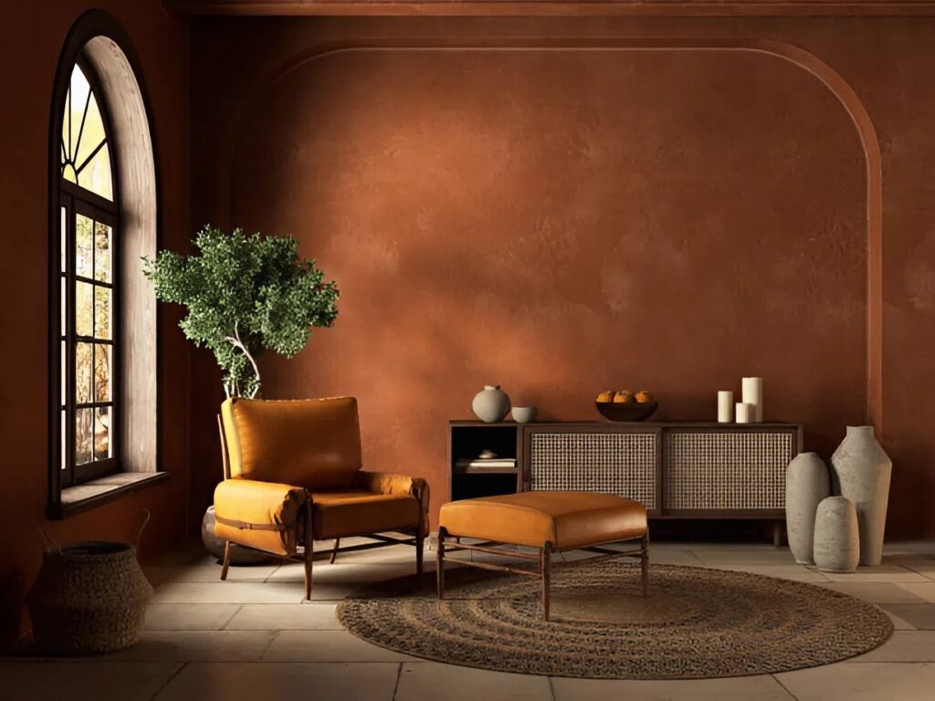 Warm-toned interior with terracotta-painted walls and earthy color finish by a painting company in Galesburg, MI